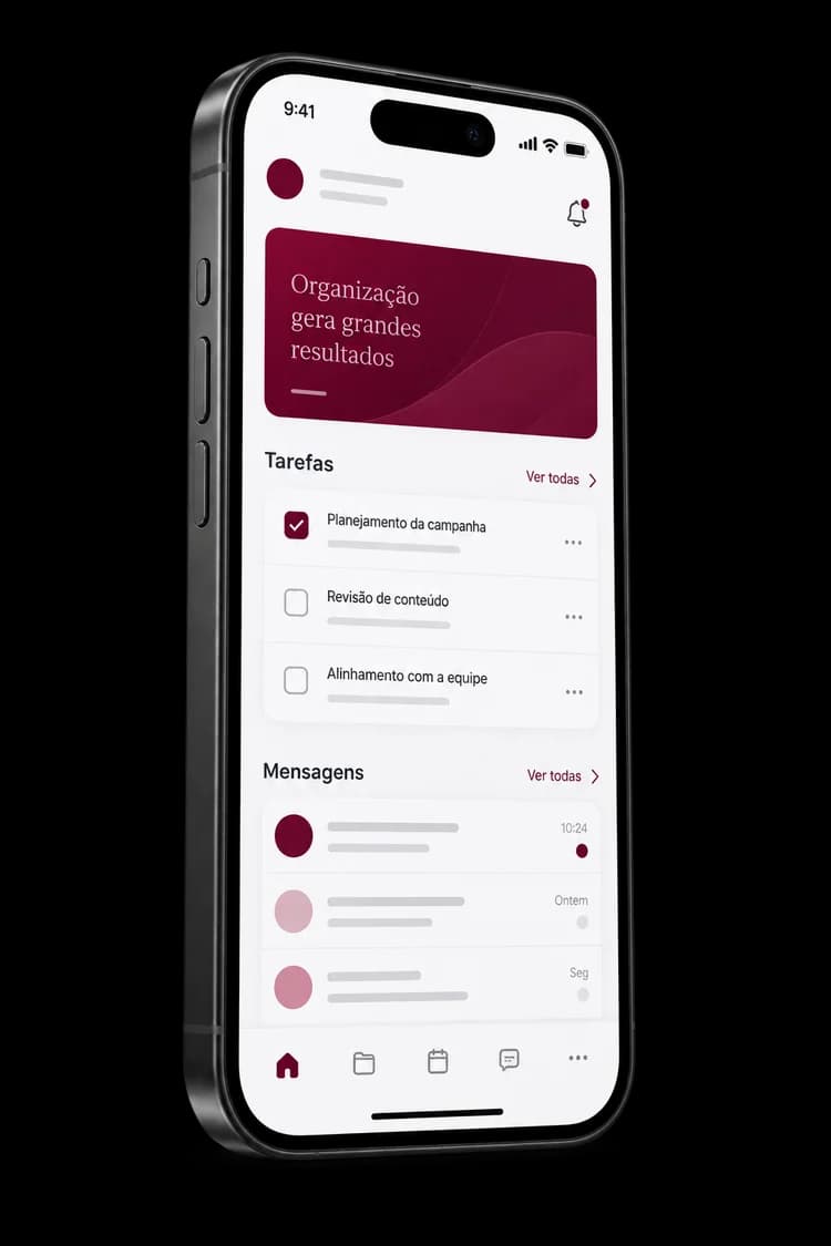 Composição ilustrativa de um aplicativo empresarial no celular